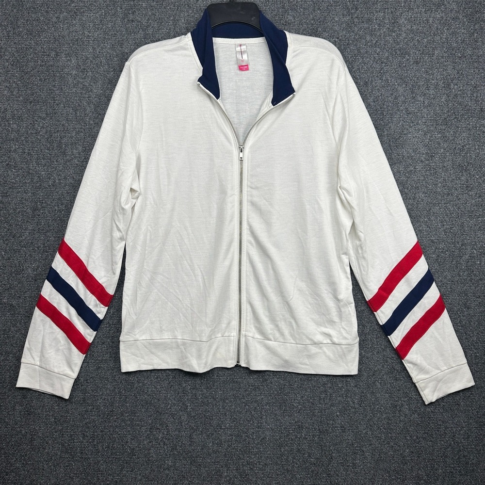 No‎ Boundaries Vintage Track Jacket Vibes White, Red Blue Stripes  Mock Neck